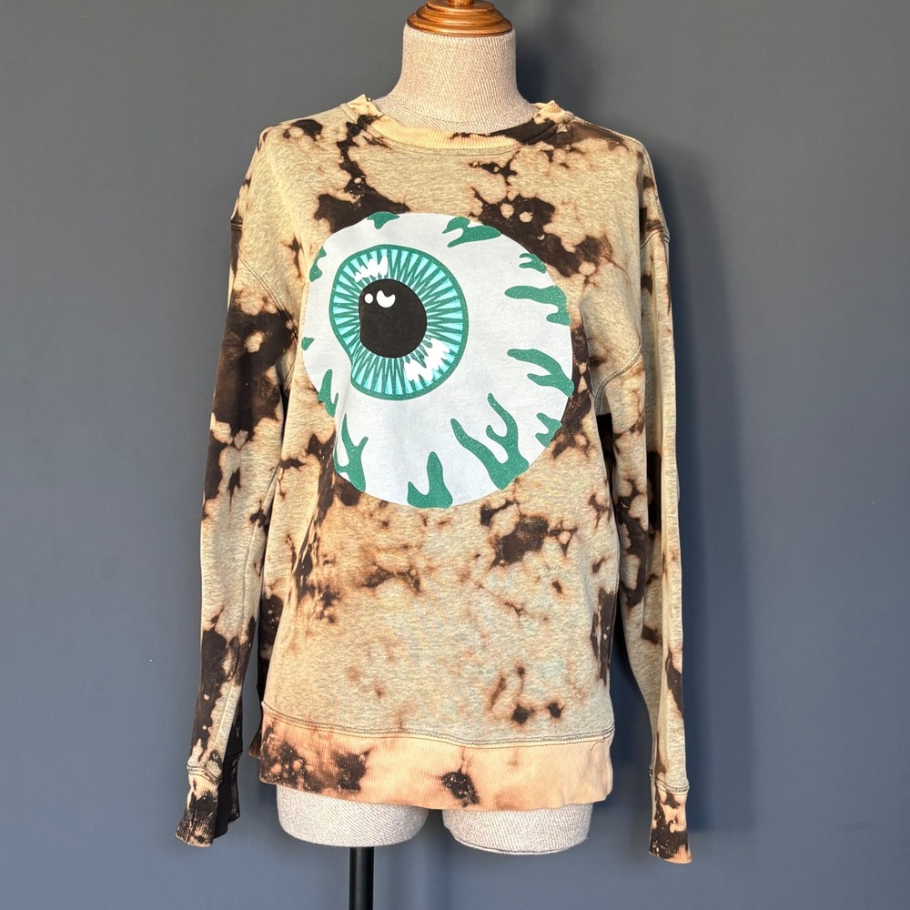 Mishka NYC Keep Watch Eyeball Sweatshirt | Size Small | Brown Tie Dye Khaki Wash - Picture 2 of 5